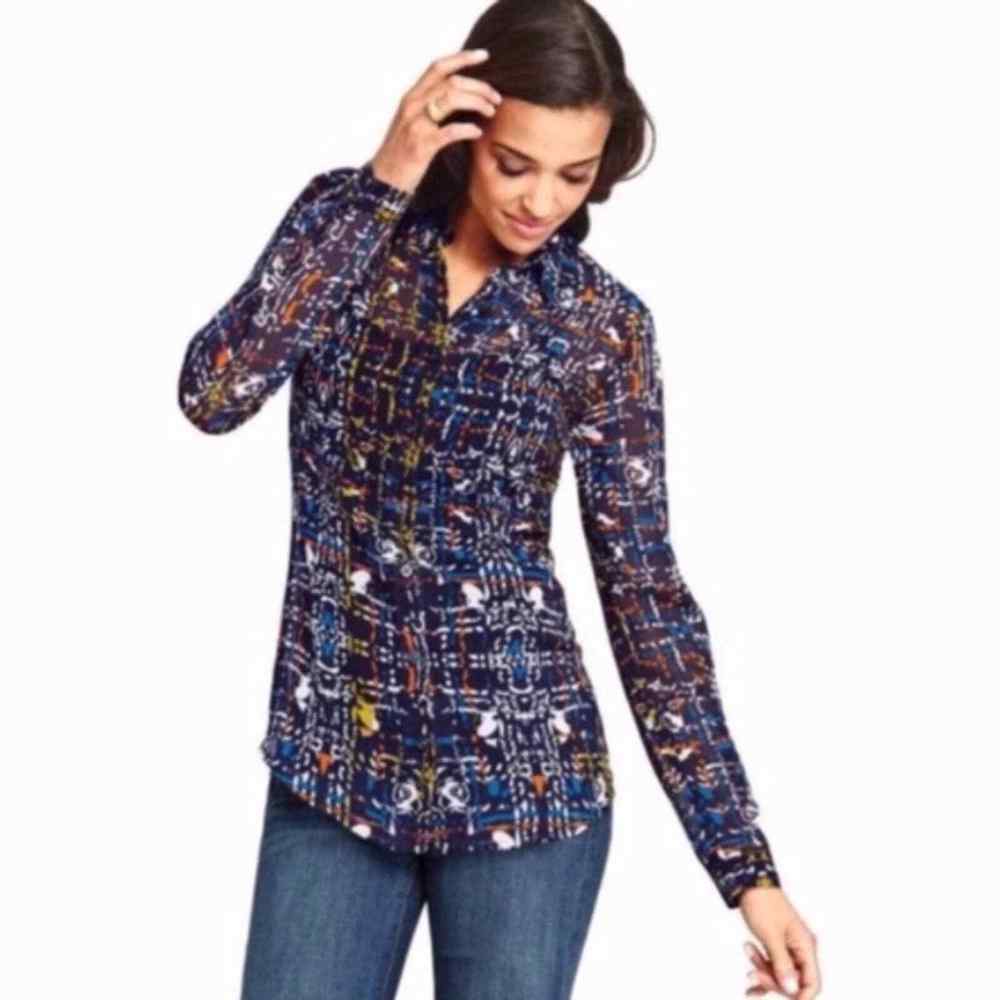 CAbi Women's Festival Semi Sheer Long Sleeve Button Front Blouse Grey Size Large